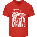 Id Rather Be Farmer Farming Tractor Mens V-Neck Cotton T-Shirt Red