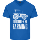 Id Rather Be Farmer Farming Tractor Mens V-Neck Cotton T-Shirt Royal Blue