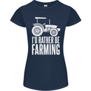 Id Rather Be Farmer Farming Tractor Womens Petite Cut T-Shirt Navy Blue