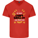 If Dad Cant Grill It No One Can Funny BBQ Mens V-Neck Cotton T-Shirt Red
