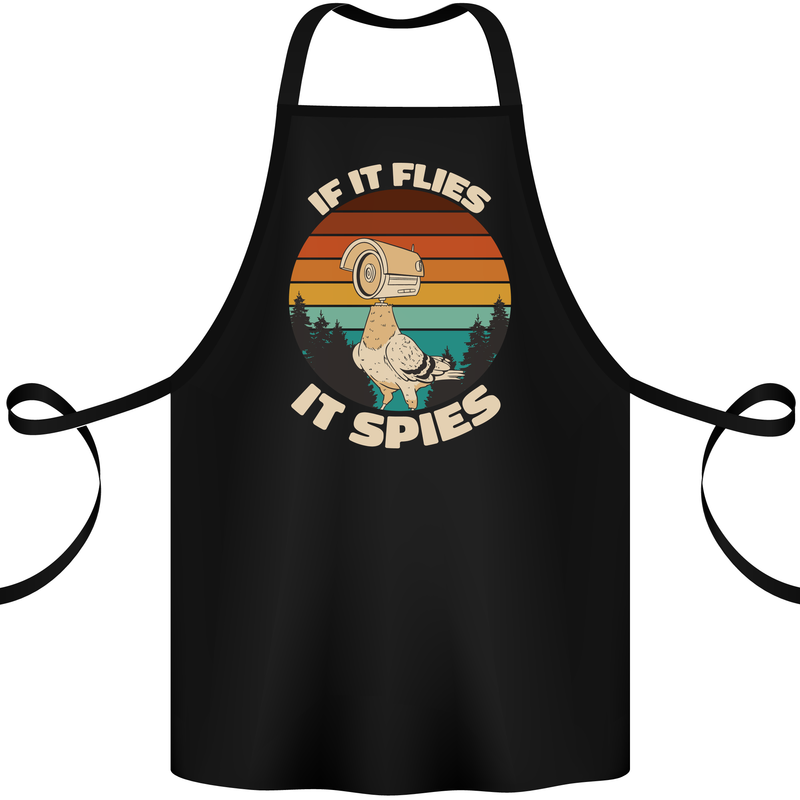 If Flies it Spies Conspiracy Theory Birds Funny Cotton Apron 100% Organic Black