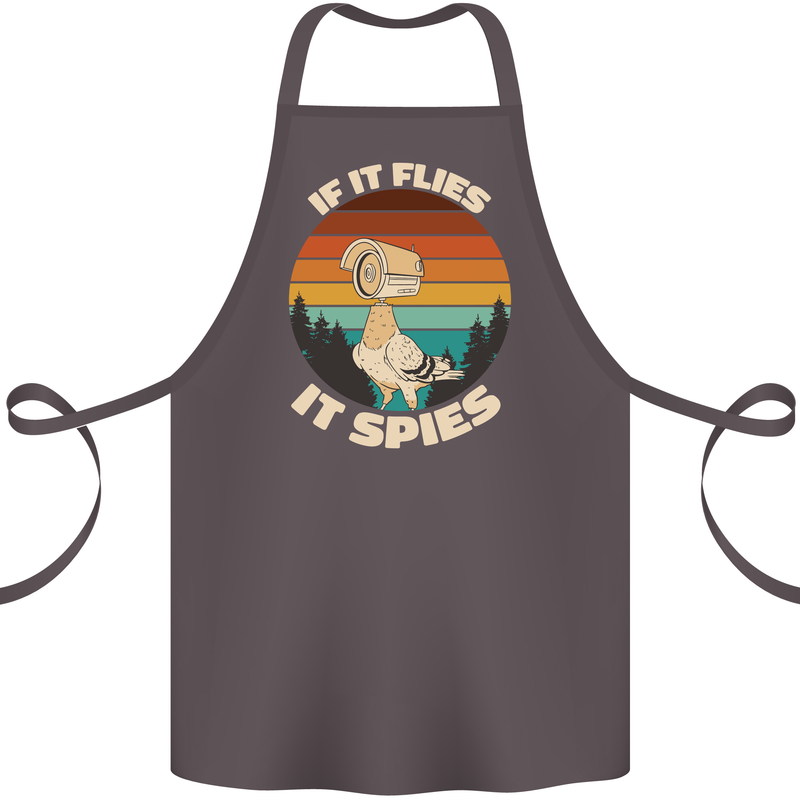 If Flies it Spies Conspiracy Theory Birds Funny Cotton Apron 100% Organic Dark Grey