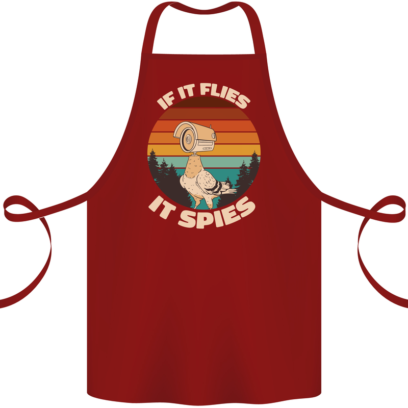 If Flies it Spies Conspiracy Theory Birds Funny Cotton Apron 100% Organic Maroon