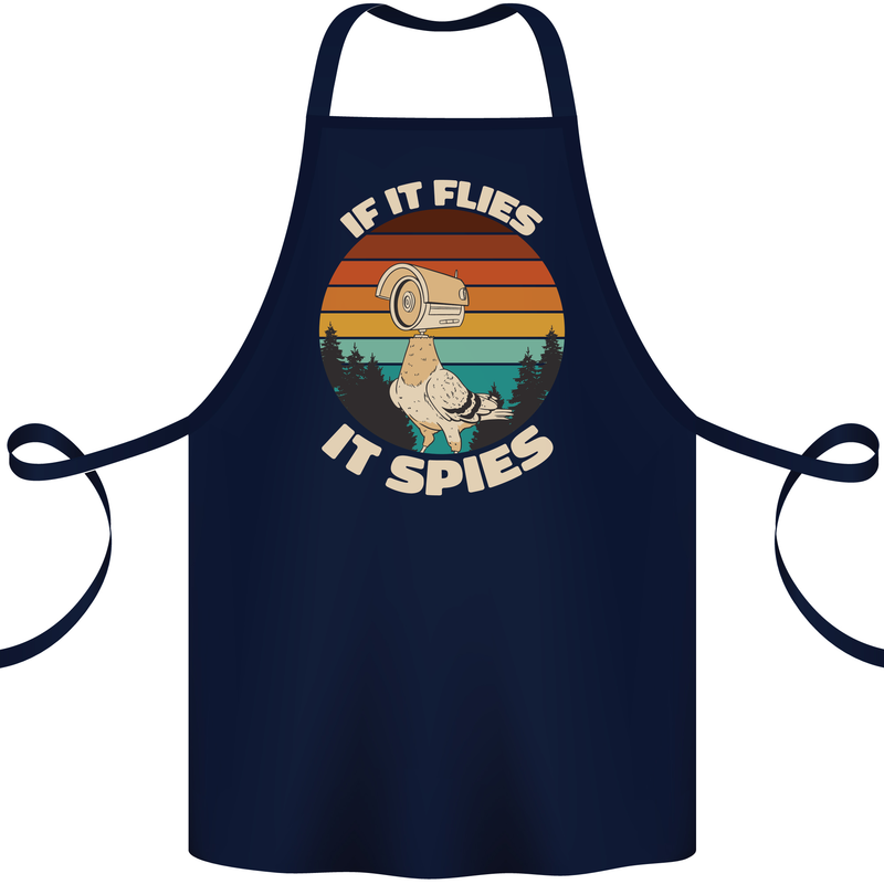 If Flies it Spies Conspiracy Theory Birds Funny Cotton Apron 100% Organic Navy Blue