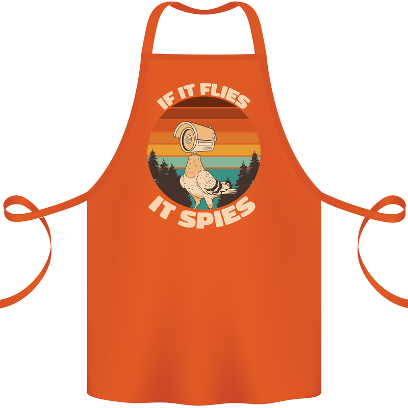 If Flies it Spies Conspiracy Theory Birds Funny Cotton Apron 100% Organic Orange