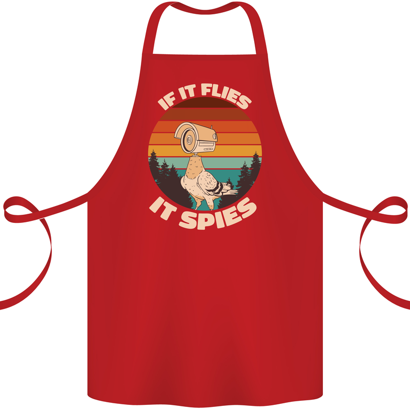 If Flies it Spies Conspiracy Theory Birds Funny Cotton Apron 100% Organic Red