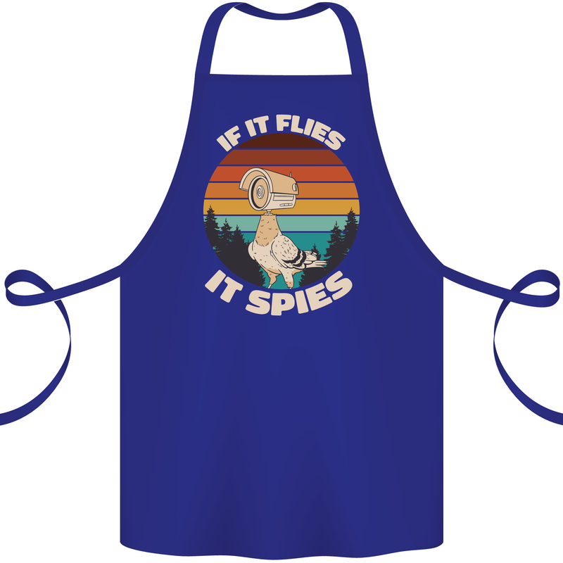 If Flies it Spies Conspiracy Theory Birds Funny Cotton Apron 100% Organic Royal Blue