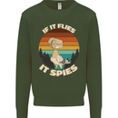 If Flies it Spies Conspiracy Theory Birds Funny Kids Sweatshirt Jumper Forest Green