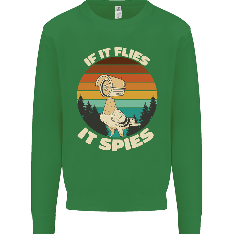 If Flies it Spies Conspiracy Theory Birds Funny Kids Sweatshirt Jumper Irish Green
