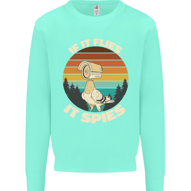 If Flies it Spies Conspiracy Theory Birds Funny Kids Sweatshirt Jumper Peppermint