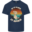 If Flies it Spies Conspiracy Theory Birds Funny Kids T-Shirt Childrens Navy Blue
