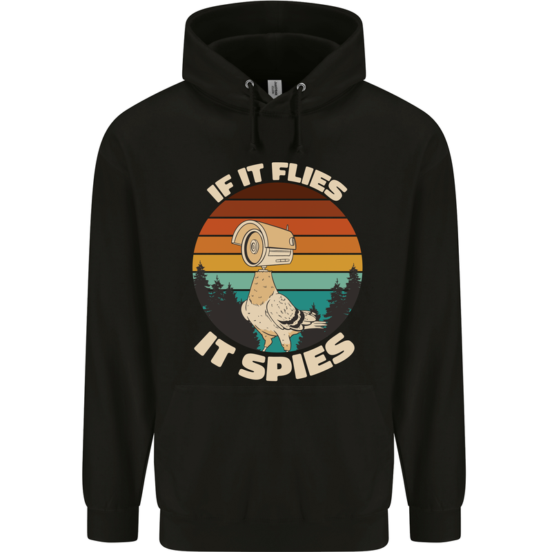 If Flies it Spies Conspiracy Theory Birds Funny Mens 80% Cotton Hoodie Black