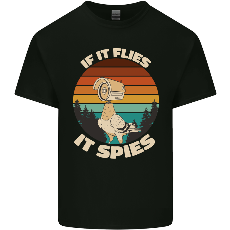 If Flies it Spies Conspiracy Theory Birds Funny Mens Cotton T-Shirt Tee Top Black