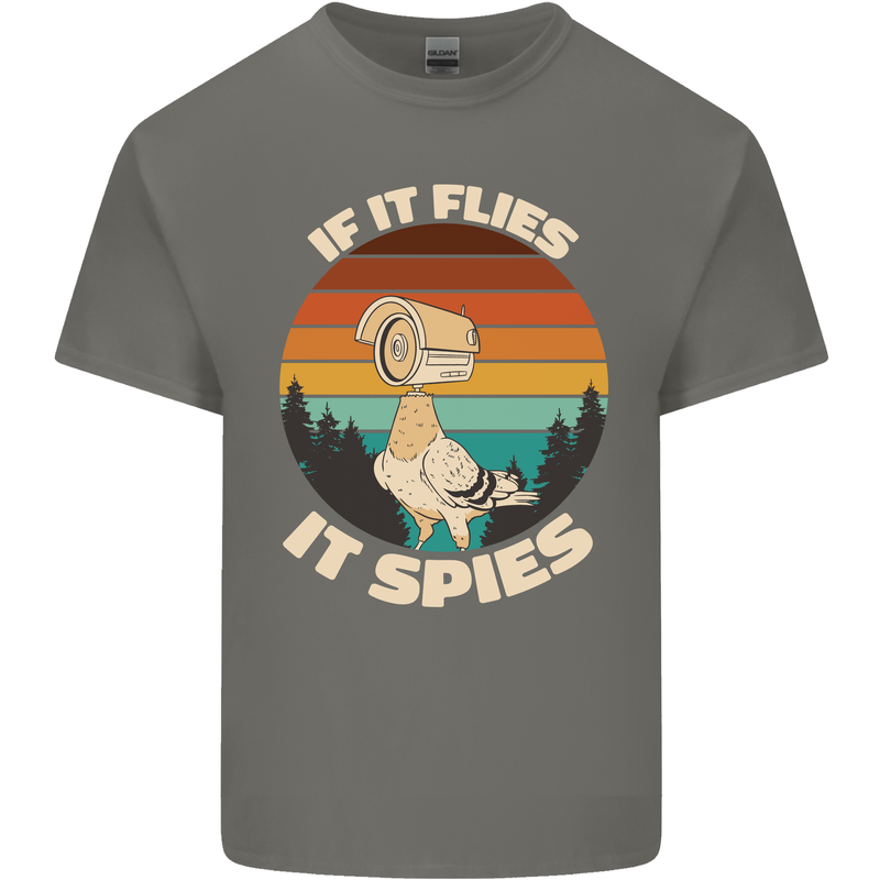 If Flies it Spies Conspiracy Theory Birds Funny Mens Cotton T-Shirt Tee Top Charcoal