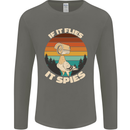 If Flies it Spies Conspiracy Theory Birds Funny Mens Long Sleeve T-Shirt Charcoal