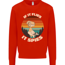 If Flies it Spies Conspiracy Theory Birds Funny Mens Sweatshirt Jumper Bright Red