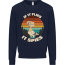 If Flies it Spies Conspiracy Theory Birds Funny Mens Sweatshirt Jumper Navy Blue