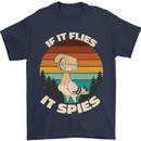 If Flies it Spies Conspiracy Theory Birds Funny Mens T-Shirt 100% Cotton Navy Blue