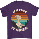 If Flies it Spies Conspiracy Theory Birds Funny Mens T-Shirt 100% Cotton Purple