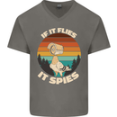 If Flies it Spies Conspiracy Theory Birds Funny Mens V-Neck Cotton T-Shirt Charcoal