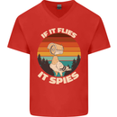 If Flies it Spies Conspiracy Theory Birds Funny Mens V-Neck Cotton T-Shirt Red