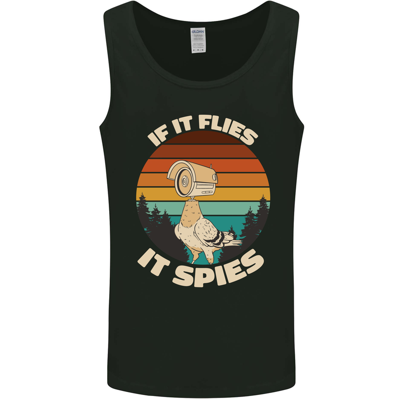 If Flies it Spies Conspiracy Theory Birds Funny Mens Vest Tank Top Black