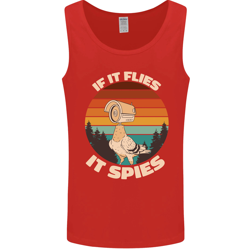 If Flies it Spies Conspiracy Theory Birds Funny Mens Vest Tank Top Red