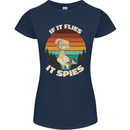 If Flies it Spies Conspiracy Theory Birds Funny Womens Petite Cut T-Shirt Navy Blue