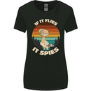If Flies it Spies Conspiracy Theory Birds Funny Womens Wider Cut T-Shirt Black