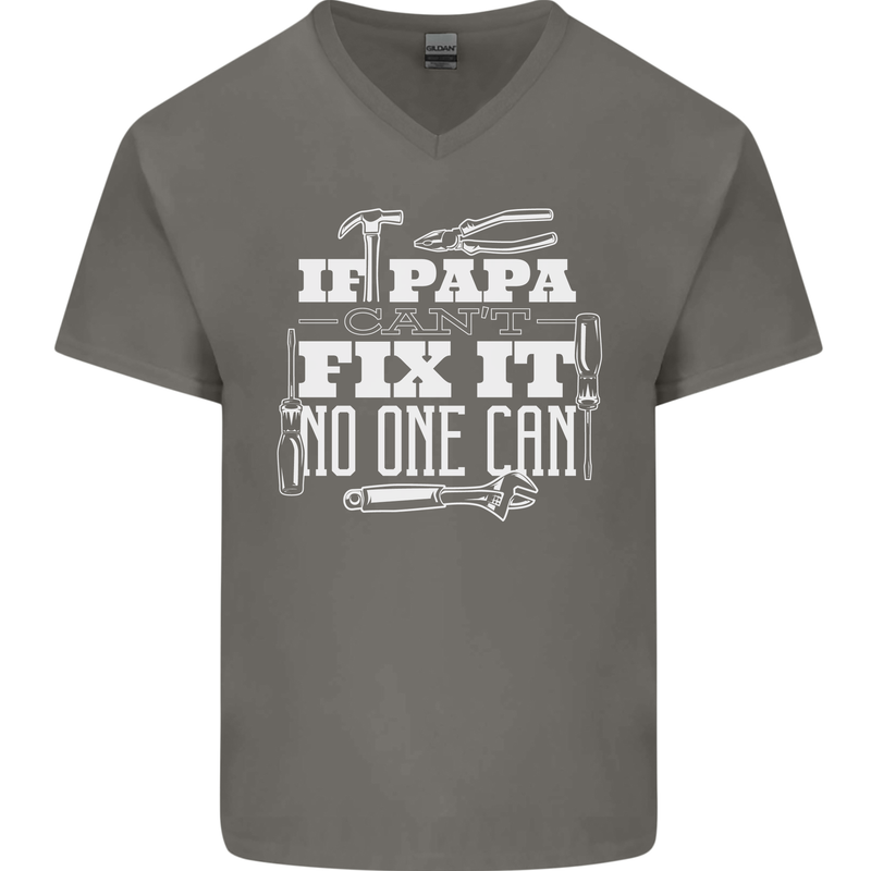 If Papa Cant Fix It Fathers Day Tradesman Mens V-Neck Cotton T-Shirt Charcoal
