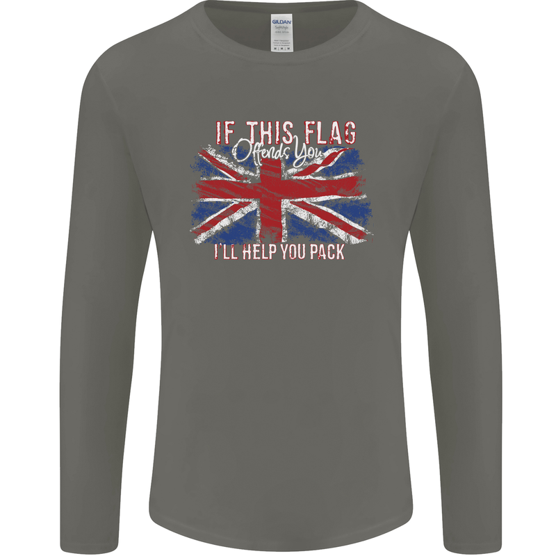 If This Flag Offends You Union Jack Britain Mens Long Sleeve T-Shirt Charcoal