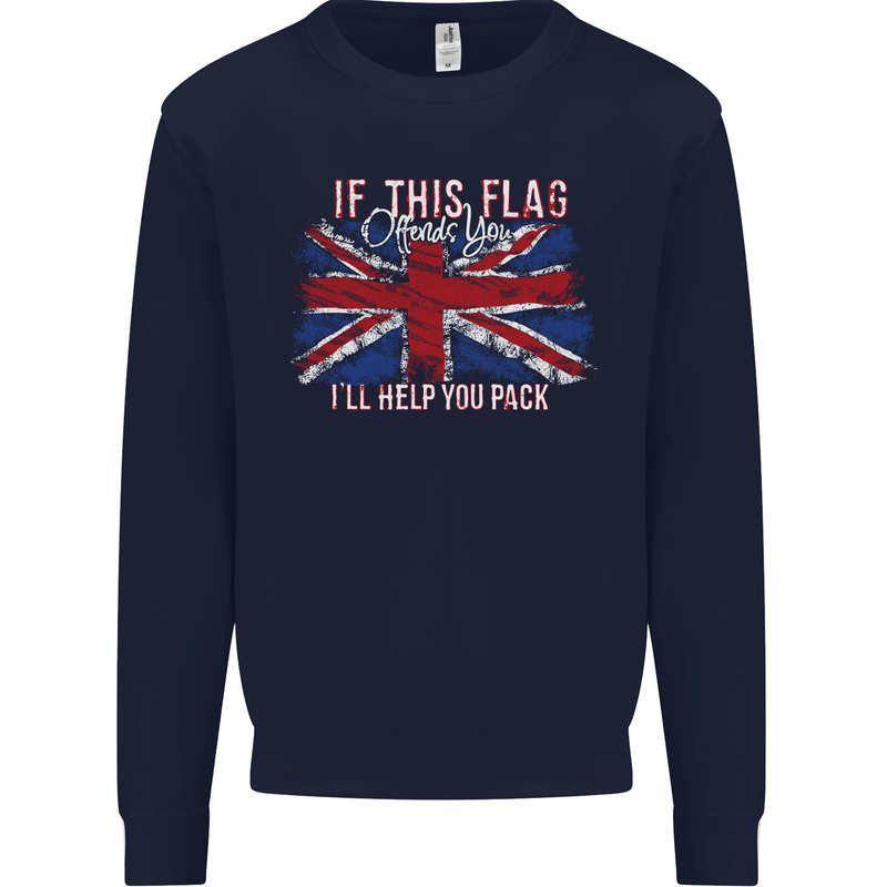 If This Flag Offends You Union Jack Britain Mens Sweatshirt Jumper Navy Blue