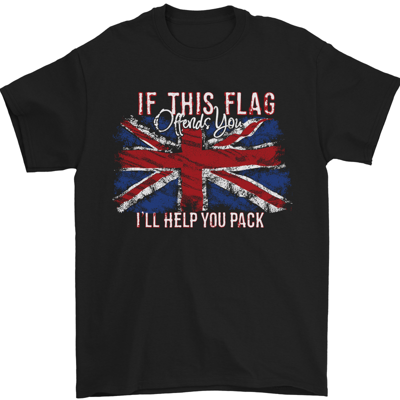 If This Flag Offends You Union Jack Britain Mens T-Shirt Cotton Gildan Black