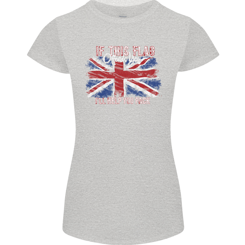 If This Flag Offends You Union Jack Britain Womens Petite Cut T-Shirt Sports Grey