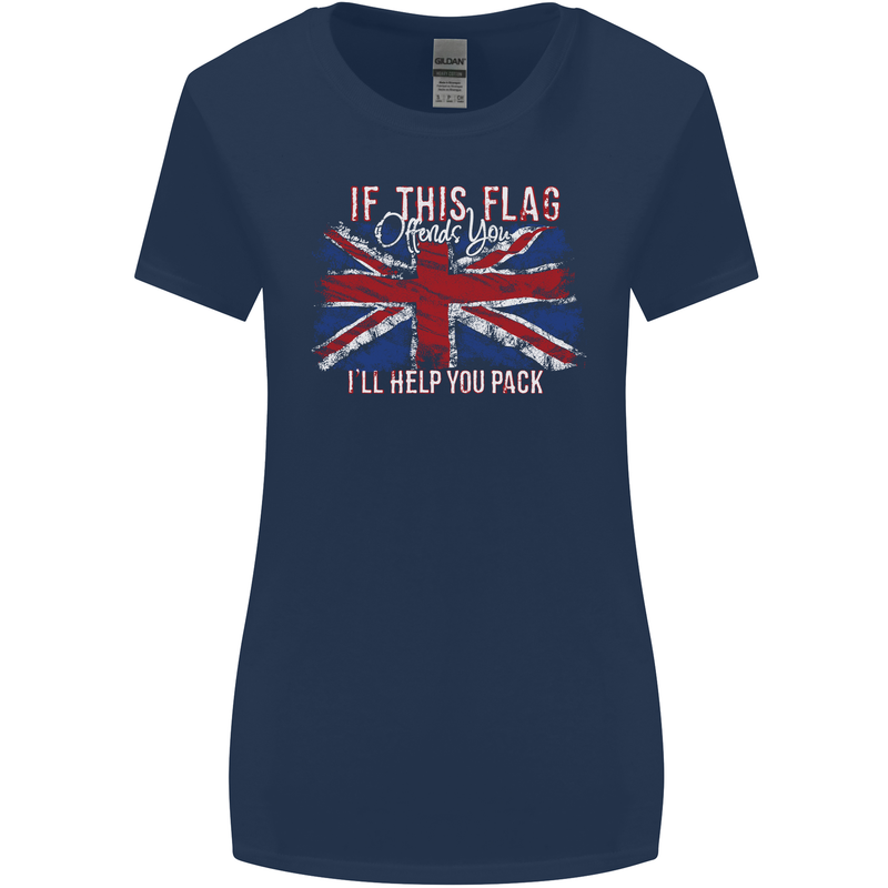 If This Flag Offends You Union Jack Britain Womens Wider Cut T-Shirt Navy Blue