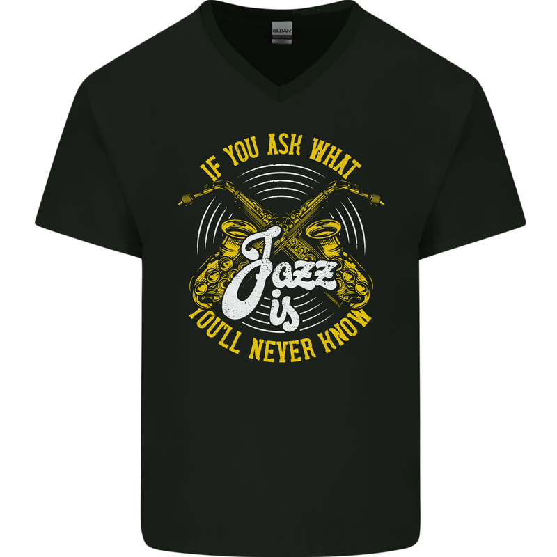 If You Ask What Jazz Is Music Mens V-Neck Cotton T-Shirt Black