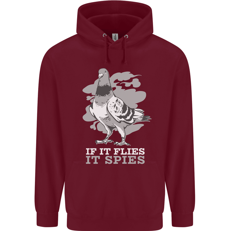 If it Flies it Spies Conspiracy Pigeon Childrens Kids Hoodie Maroon