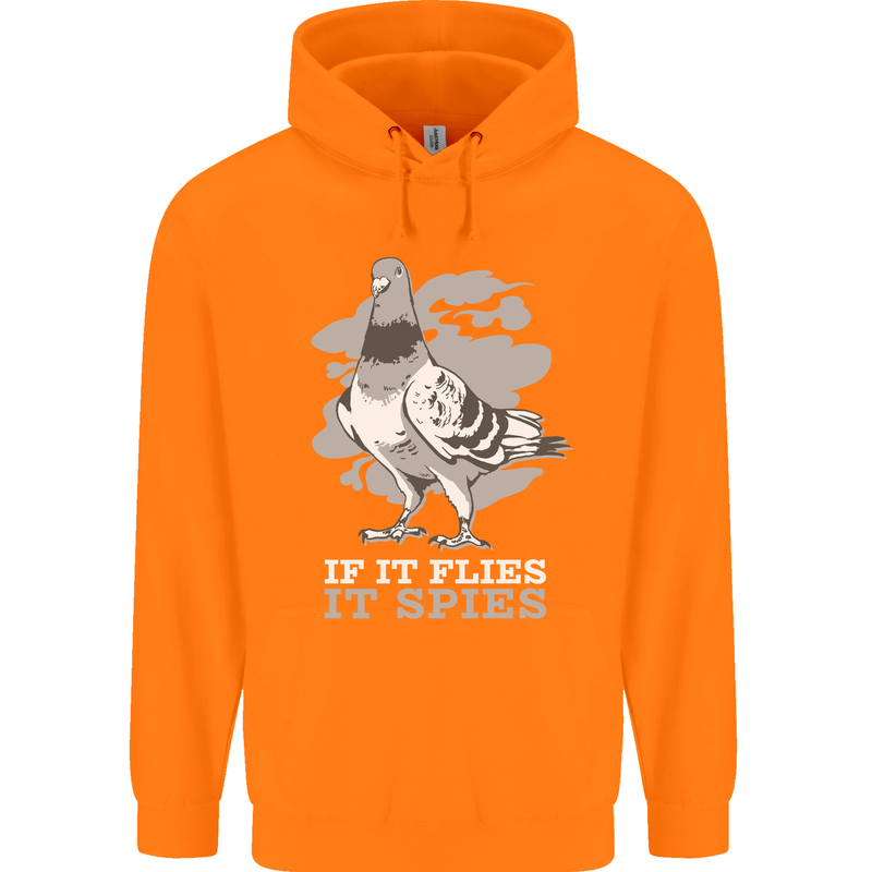 If it Flies it Spies Conspiracy Pigeon Childrens Kids Hoodie Orange