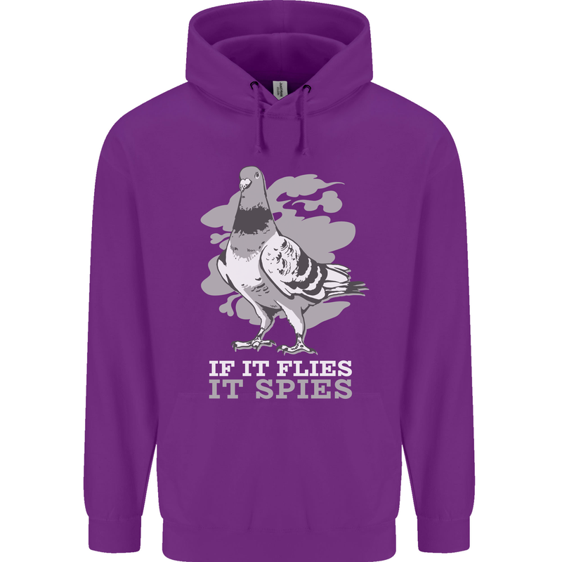If it Flies it Spies Conspiracy Pigeon Childrens Kids Hoodie Purple