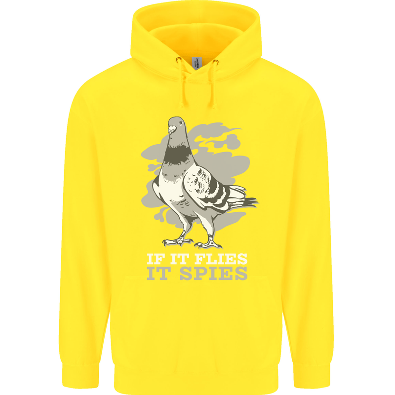 If it Flies it Spies Conspiracy Pigeon Childrens Kids Hoodie Yellow