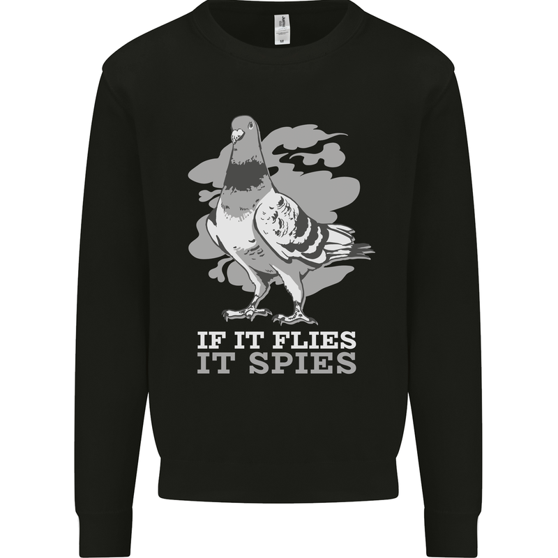 If it Flies it Spies Conspiracy Pigeon Kids Sweatshirt Jumper Black