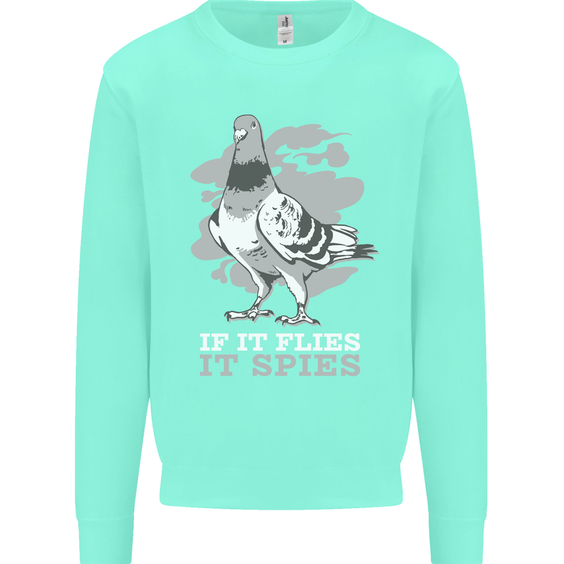 If it Flies it Spies Conspiracy Pigeon Kids Sweatshirt Jumper Peppermint