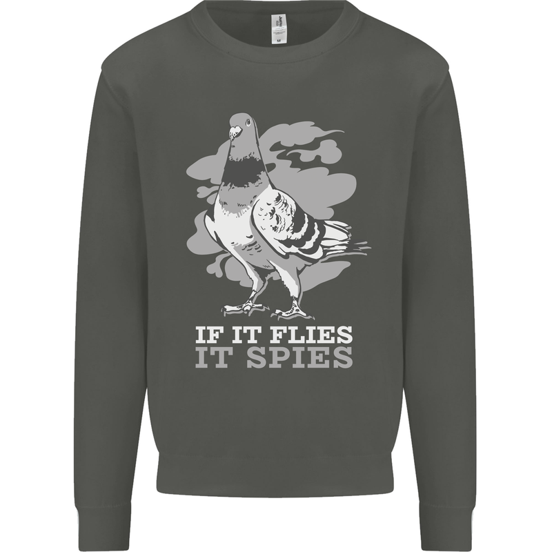 If it Flies it Spies Conspiracy Pigeon Kids Sweatshirt Jumper Storm Grey