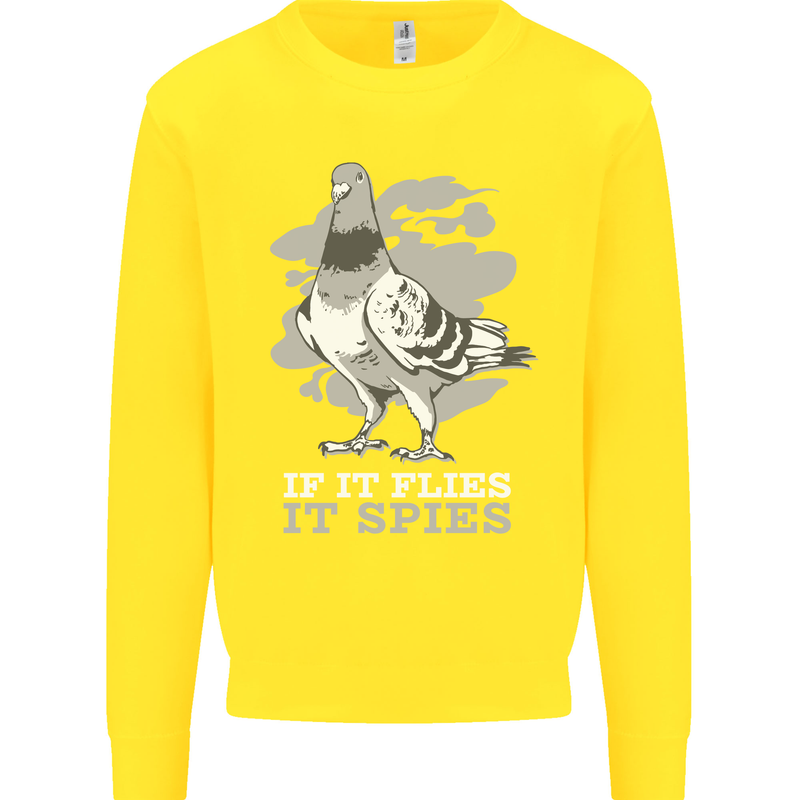 If it Flies it Spies Conspiracy Pigeon Kids Sweatshirt Jumper Yellow