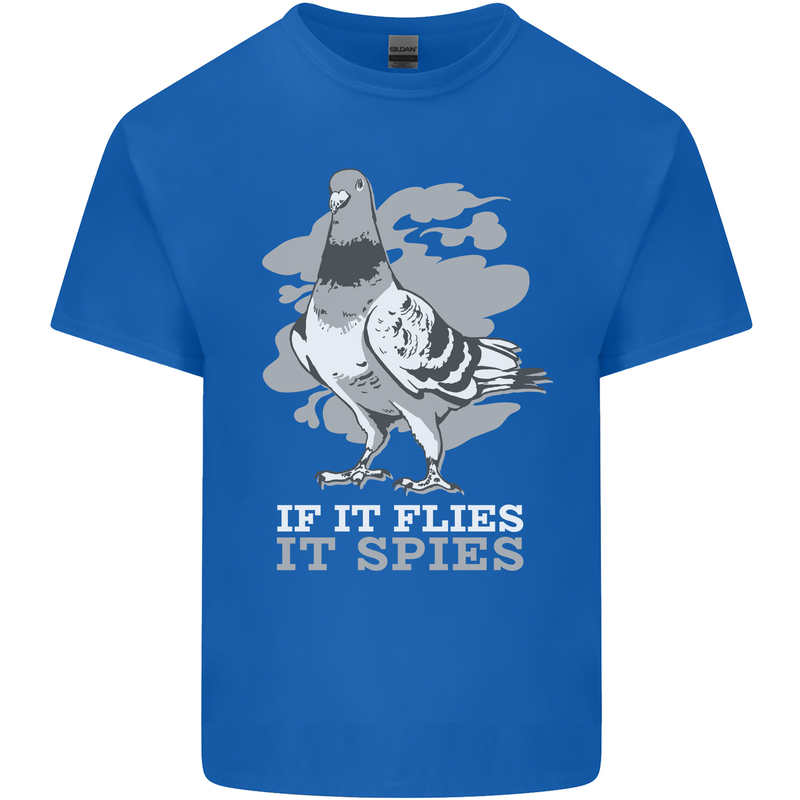 If it Flies it Spies Conspiracy Pigeon Mens Cotton T-Shirt Tee Top Royal Blue