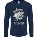 If it Flies it Spies Conspiracy Pigeon Mens Long Sleeve T-Shirt Navy Blue