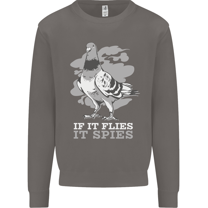 If it Flies it Spies Conspiracy Pigeon Mens Sweatshirt Jumper Charcoal