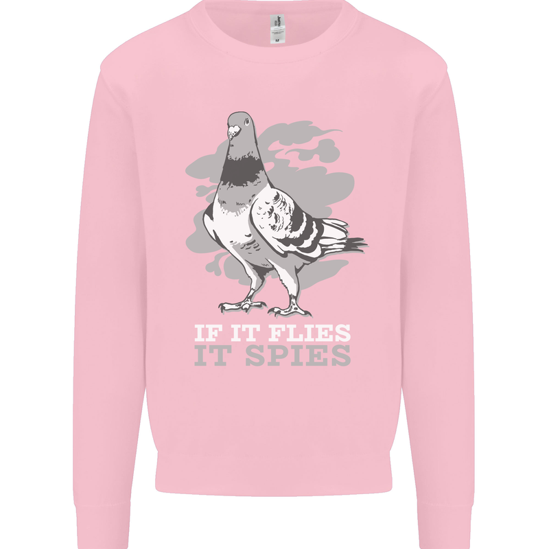 If it Flies it Spies Conspiracy Pigeon Mens Sweatshirt Jumper Light Pink