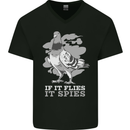 If it Flies it Spies Conspiracy Pigeon Mens V-Neck Cotton T-Shirt Black