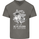 If it Flies it Spies Conspiracy Pigeon Mens V-Neck Cotton T-Shirt Charcoal